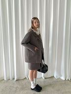 Wool-Blend Collar Bow Long Coat