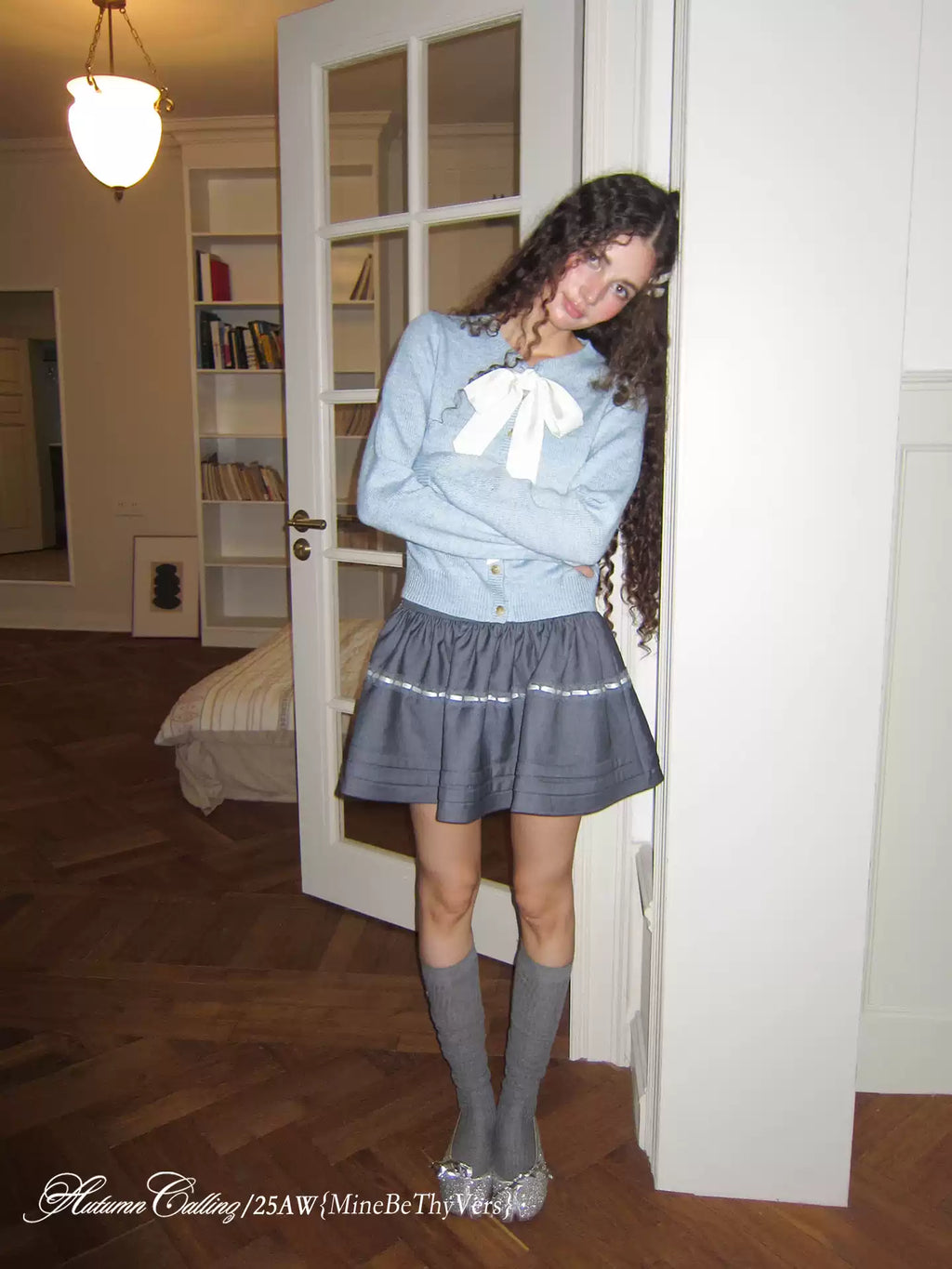 Blue Bow-Tie Wool-Blend Cardigan