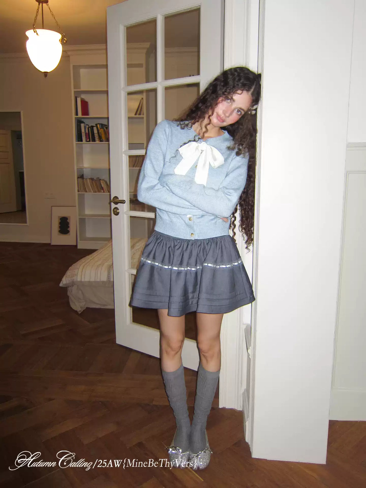 Blue Bow-Tie Wool-Blend Cardigan