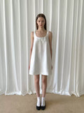 White Bow Sleeveless A-Line Dress