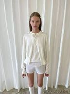 White Floral-Neckline Knit Cardigan