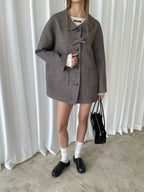 Wool-Blend Collar Bow Long Coat