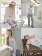 SOOMIE Sheer Floral Off-Shoulder Top