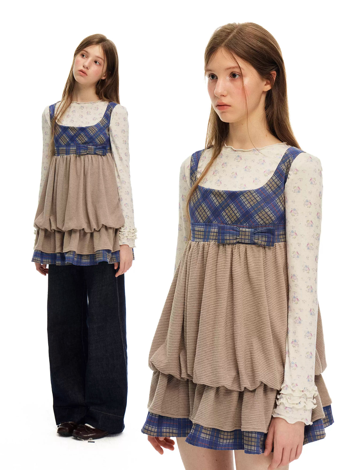 Plaid Layered Bubble Pinafore Dress