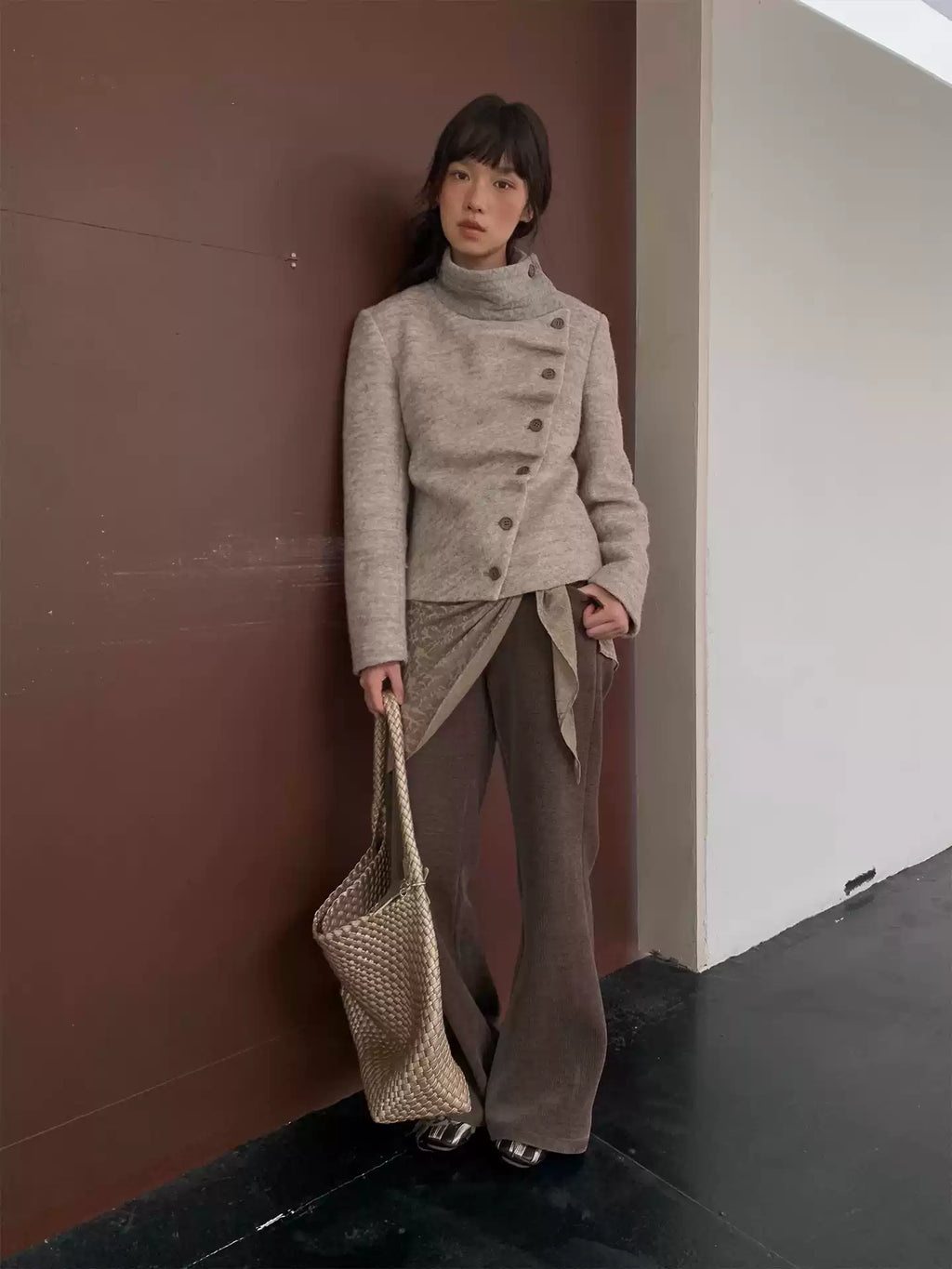 Vintage Knit Collar Asymmetric Blazer