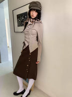 Vintage Brown Floral Button Midi Skirt