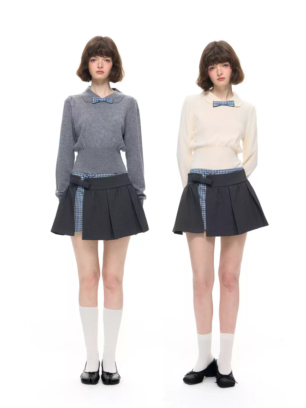 Peter Pan Collar Cropped Knit Top