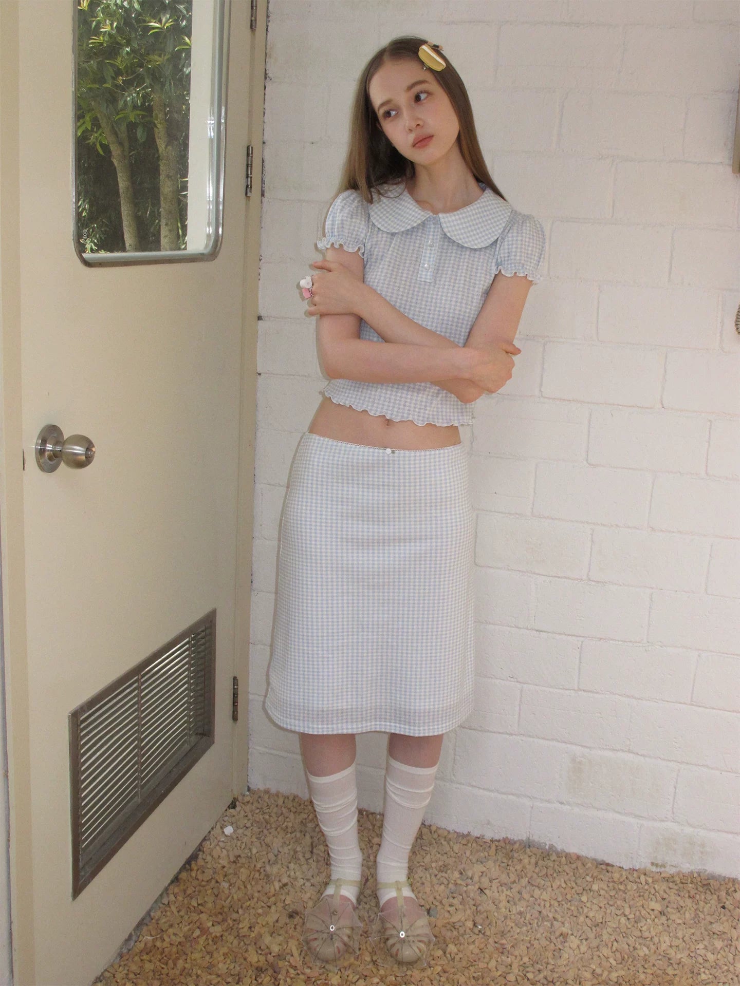 SOOMIE Check Babydoll Blouse