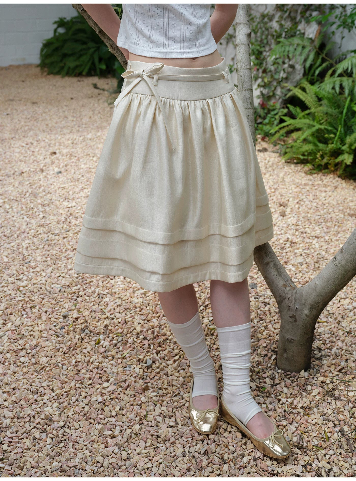 SOOMIE Ribbon Zip Midi Skirt