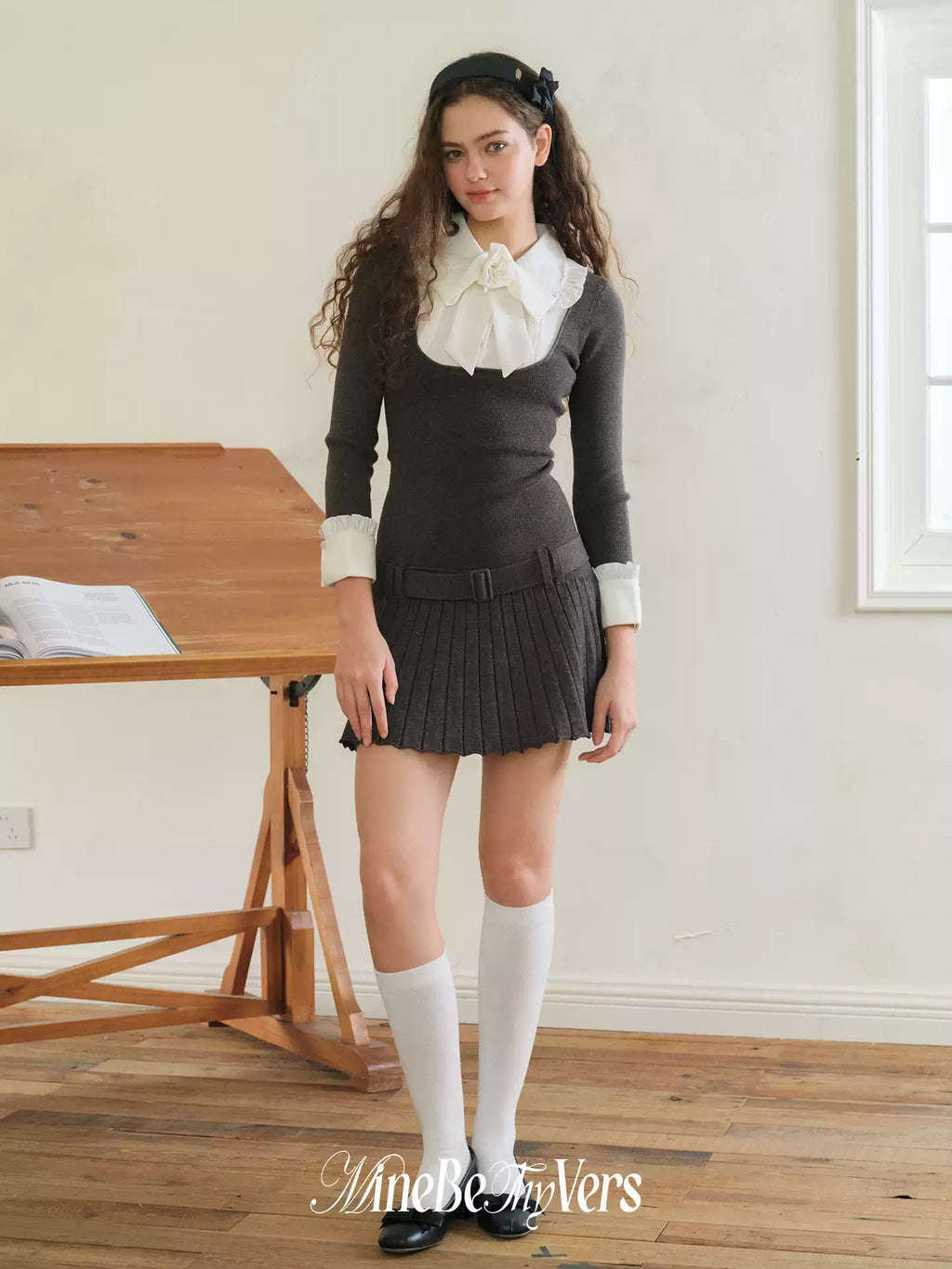 Layered Bow Peter Pan Collar Knit Dress
