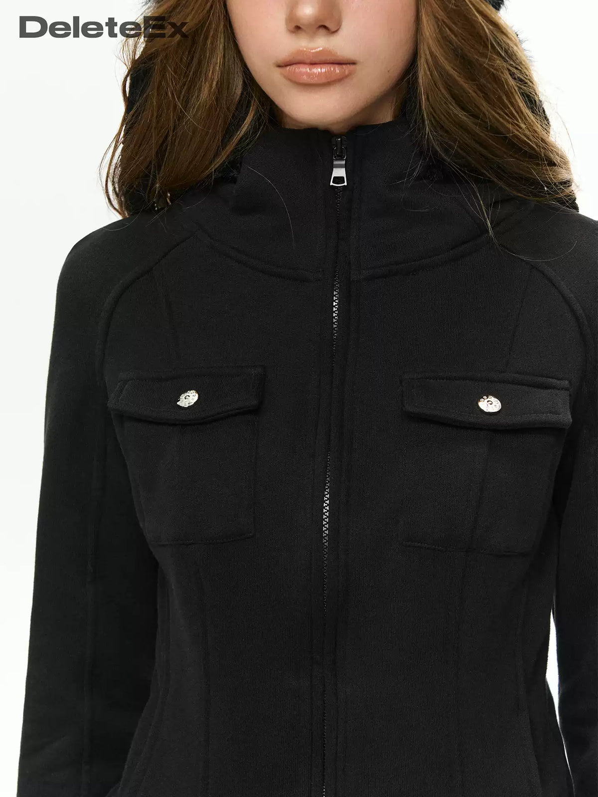 Fitted Cargo Pocket Hoodie with Fur