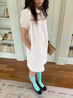 White Lace Tulle Puff-Sleeve Dress