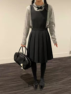 Gray Wool Neckline Bow Sweater