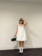 White Bow Sleeveless A-Line Dress