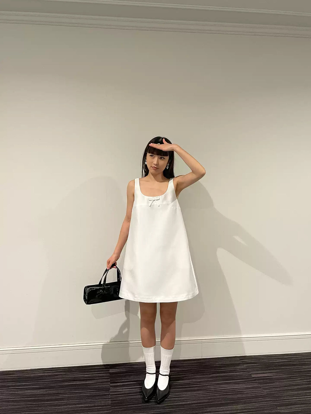White Bow Sleeveless A-Line Dress