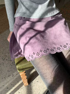 Smoky Purple Floral Faux Suede Mini Skort