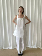 White Bow Sleeveless A-Line Dress