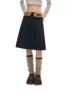 Denim Skirt with Furry Belt