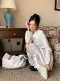 White Ruffle-Collar Blouse & Skirt Set