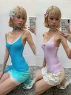 Lace Trim Velvet Bow Knit Camisole Top