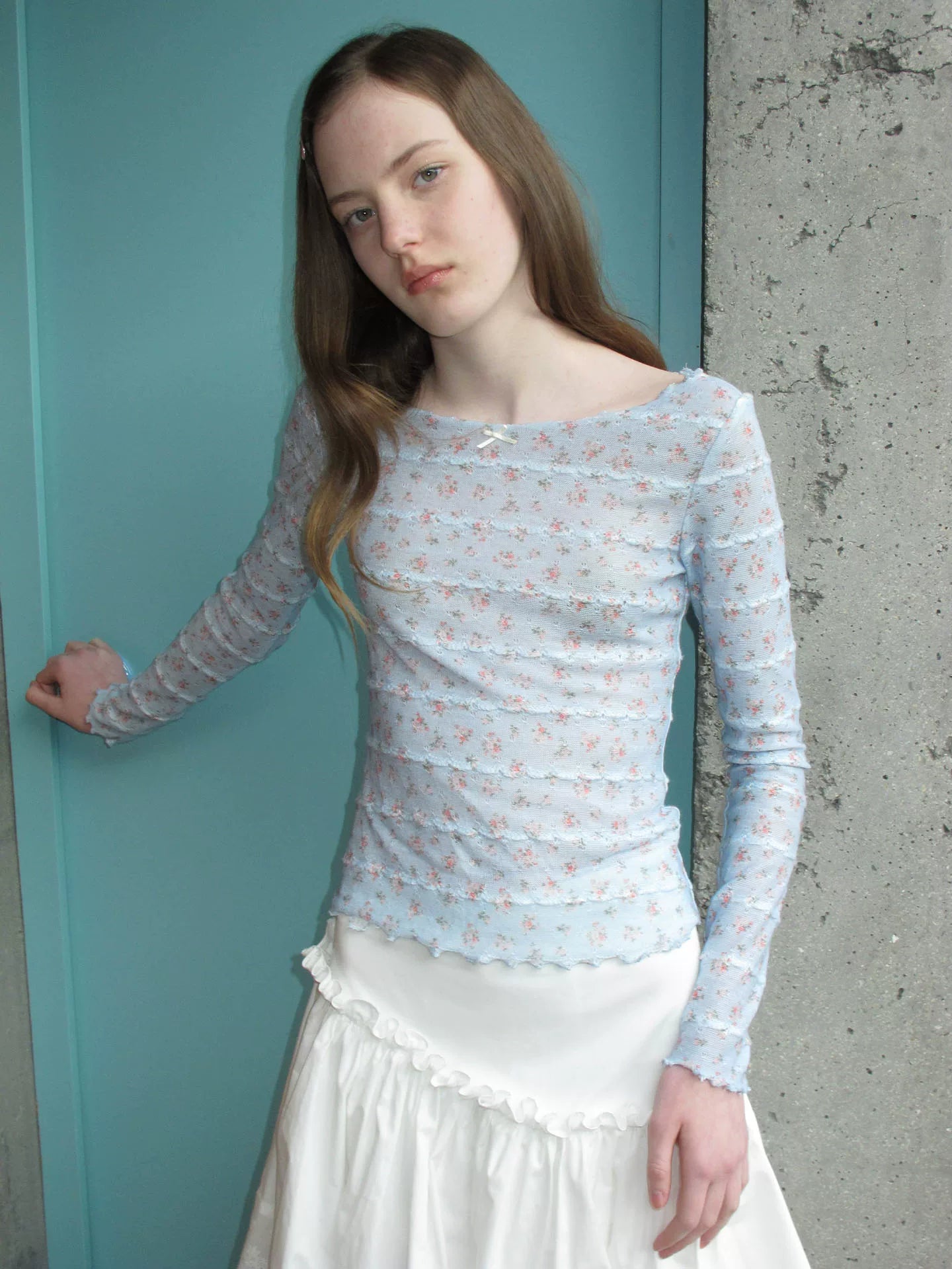 SOOMIE Blue Floral Off-Shoulder Top