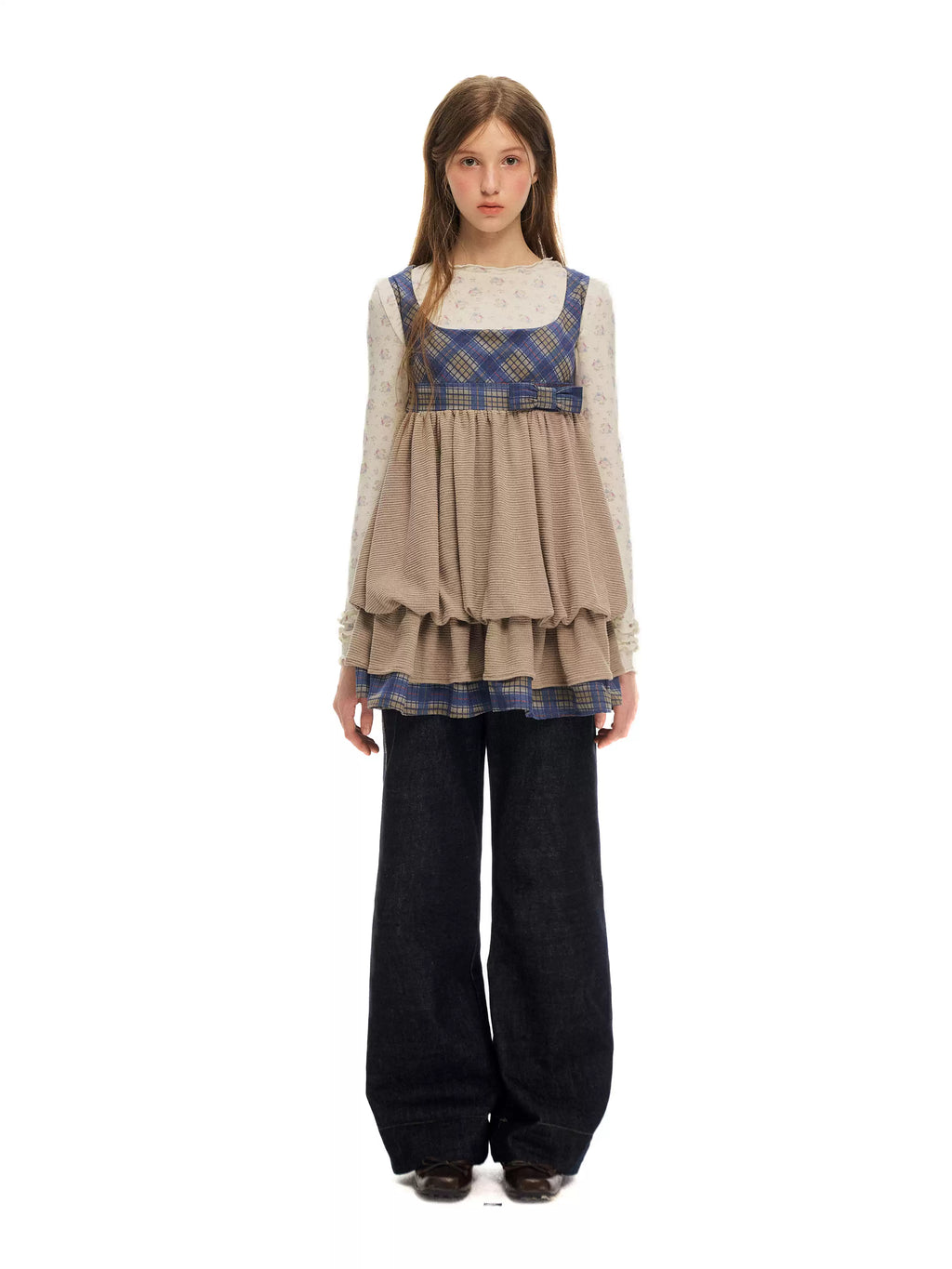 Plaid Layered Bubble Pinafore Dress