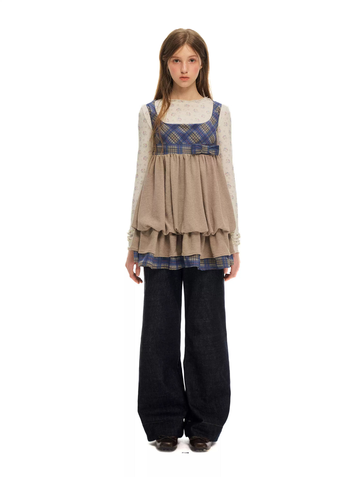 Plaid Layered Bubble Pinafore Dress
