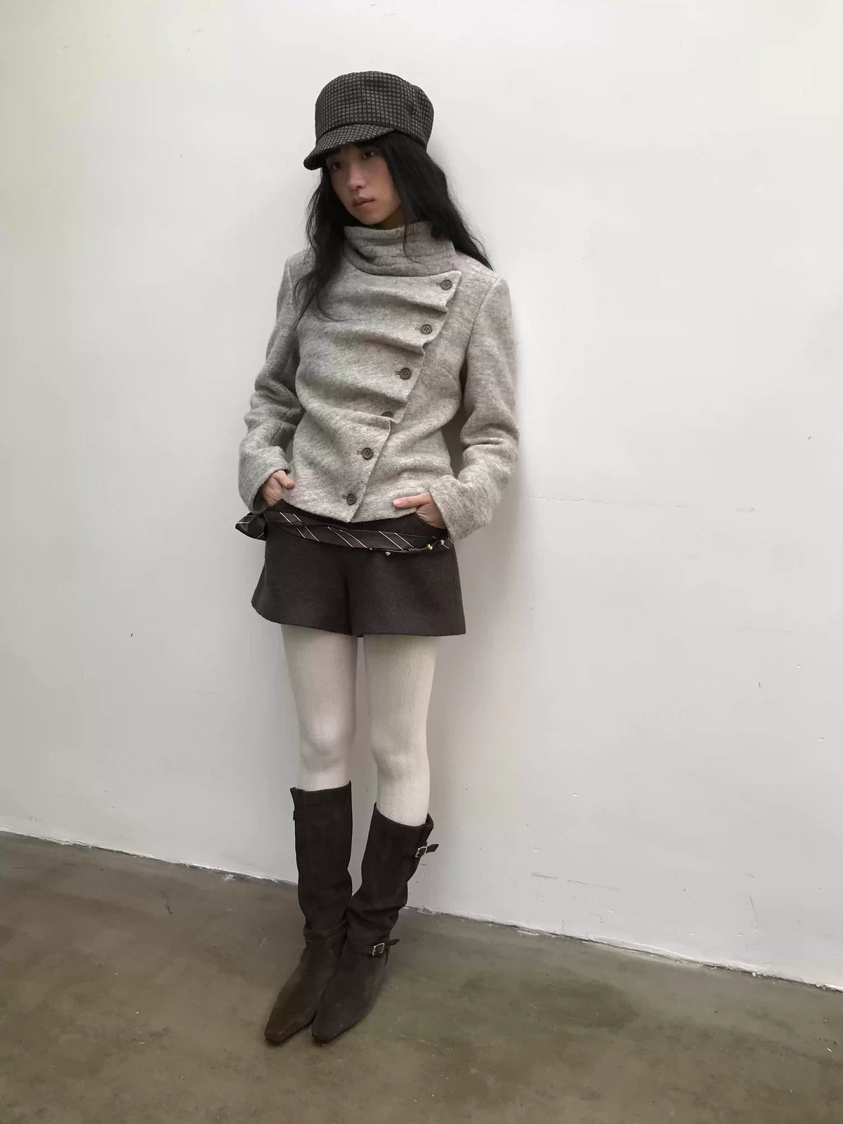 Vintage Knit Collar Asymmetric Blazer