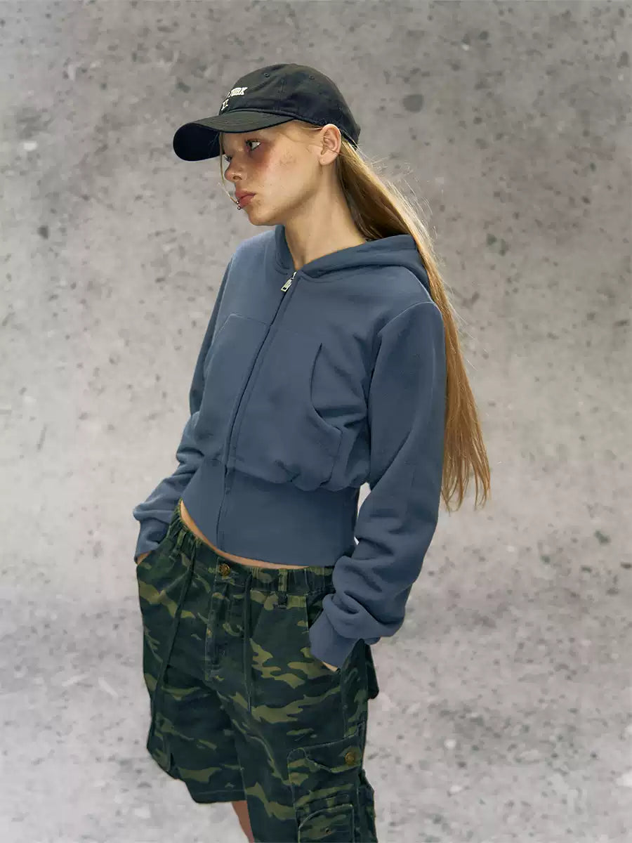 Two-Tone Cropped Zip-Up Hoodie