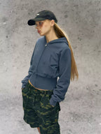 Two-Tone Cropped Zip-Up Hoodie