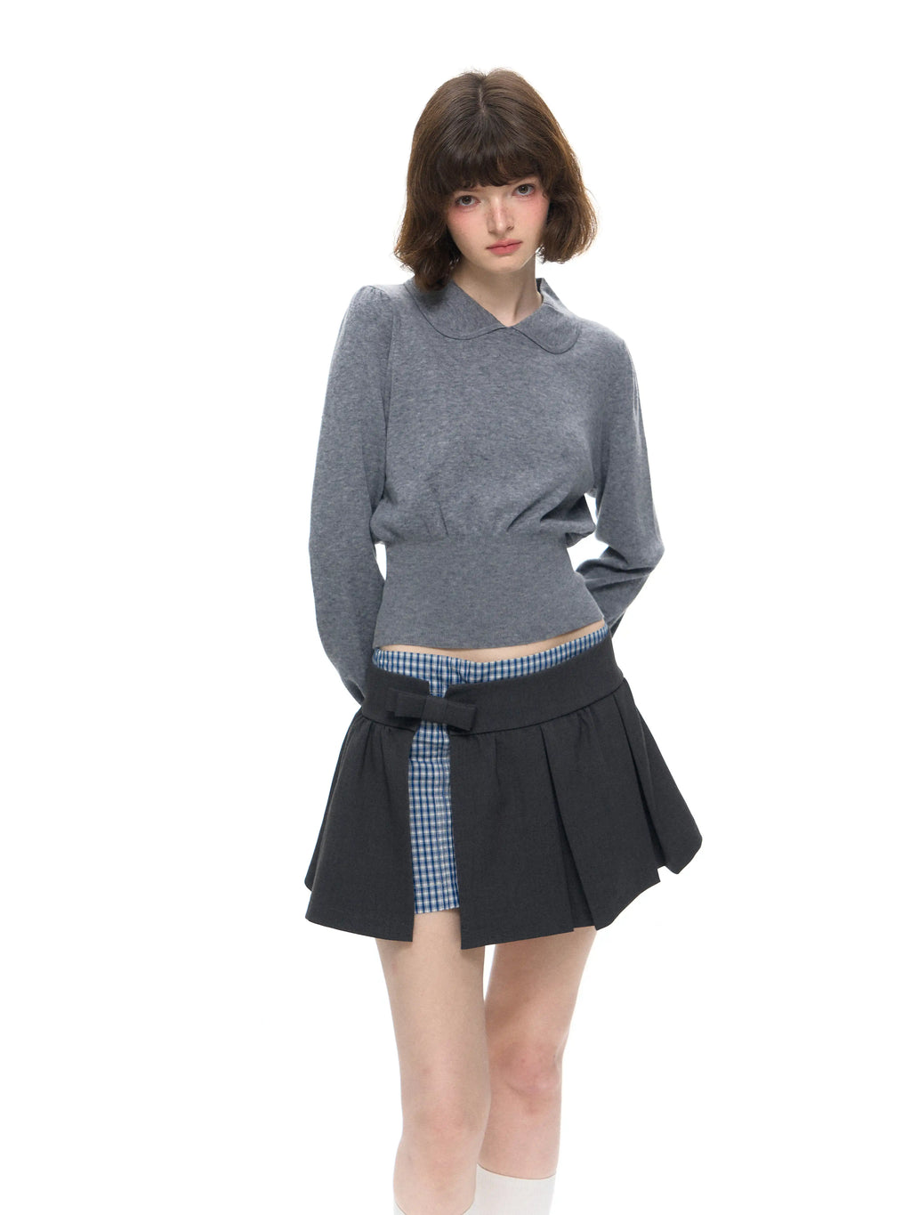 Peter Pan Collar Cropped Knit Top