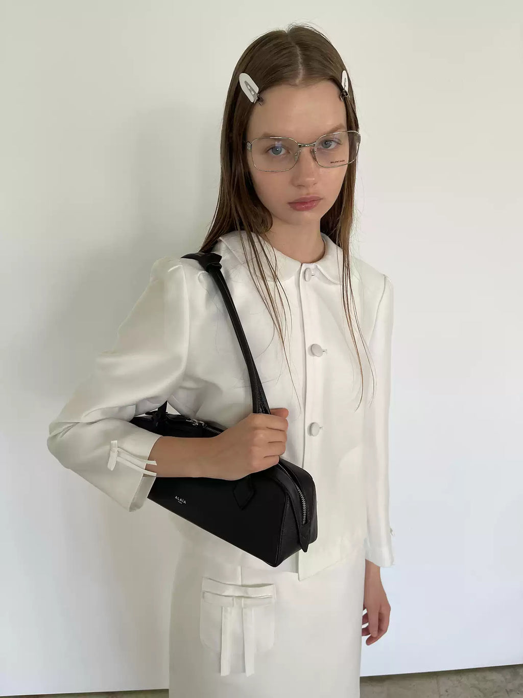 White Bow-Cuff Blazer