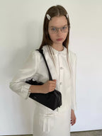 White Bow-Cuff Blazer