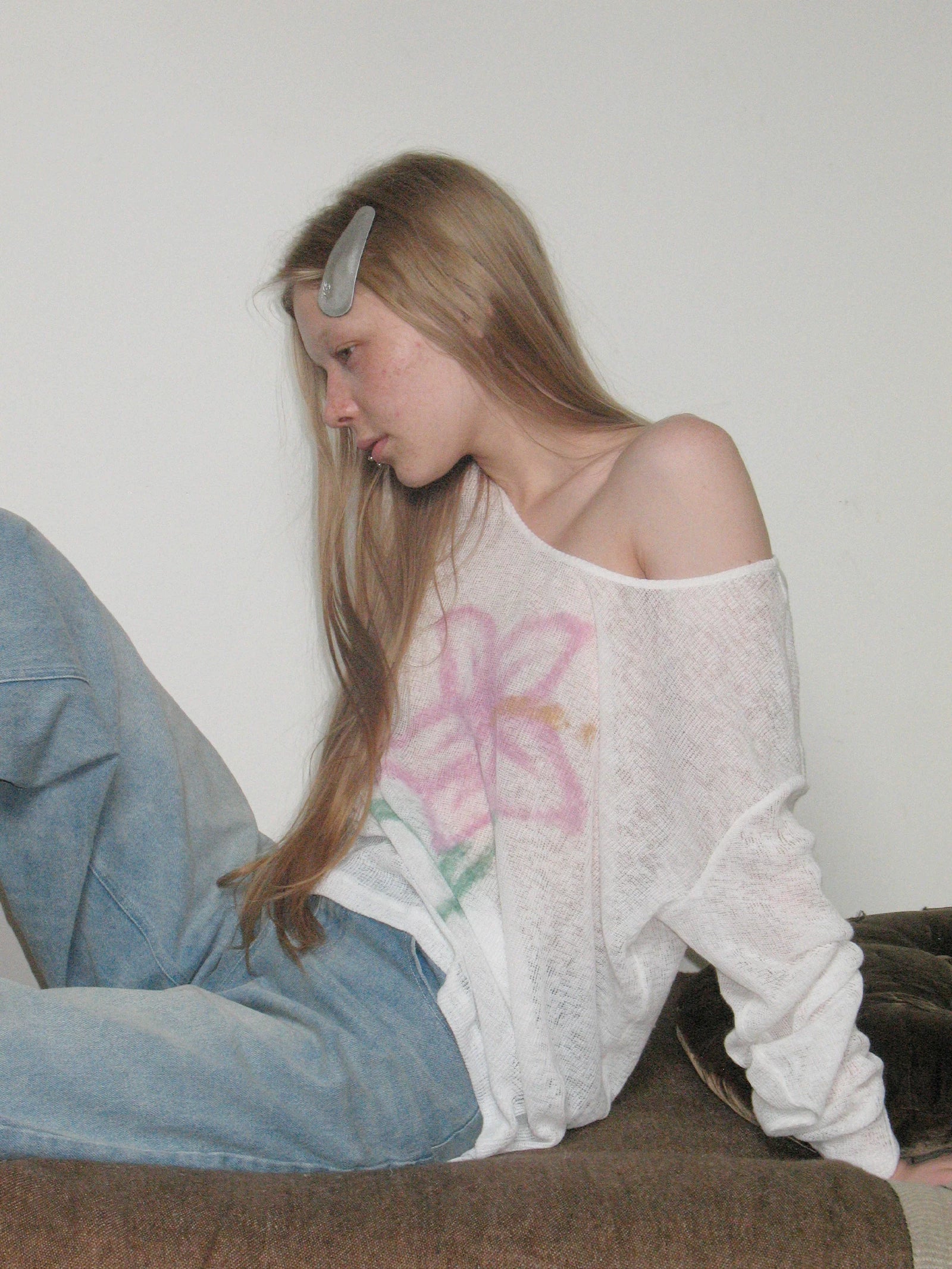 SOOMIE Sheer Floral Off-Shoulder Top