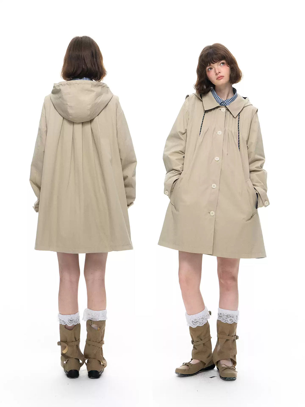 Reversible Trench Coat with Detachable Hood