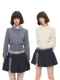 Peter Pan Collar Cropped Knit Top