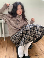 Black Speckled Knit Turtleneck Cardigan