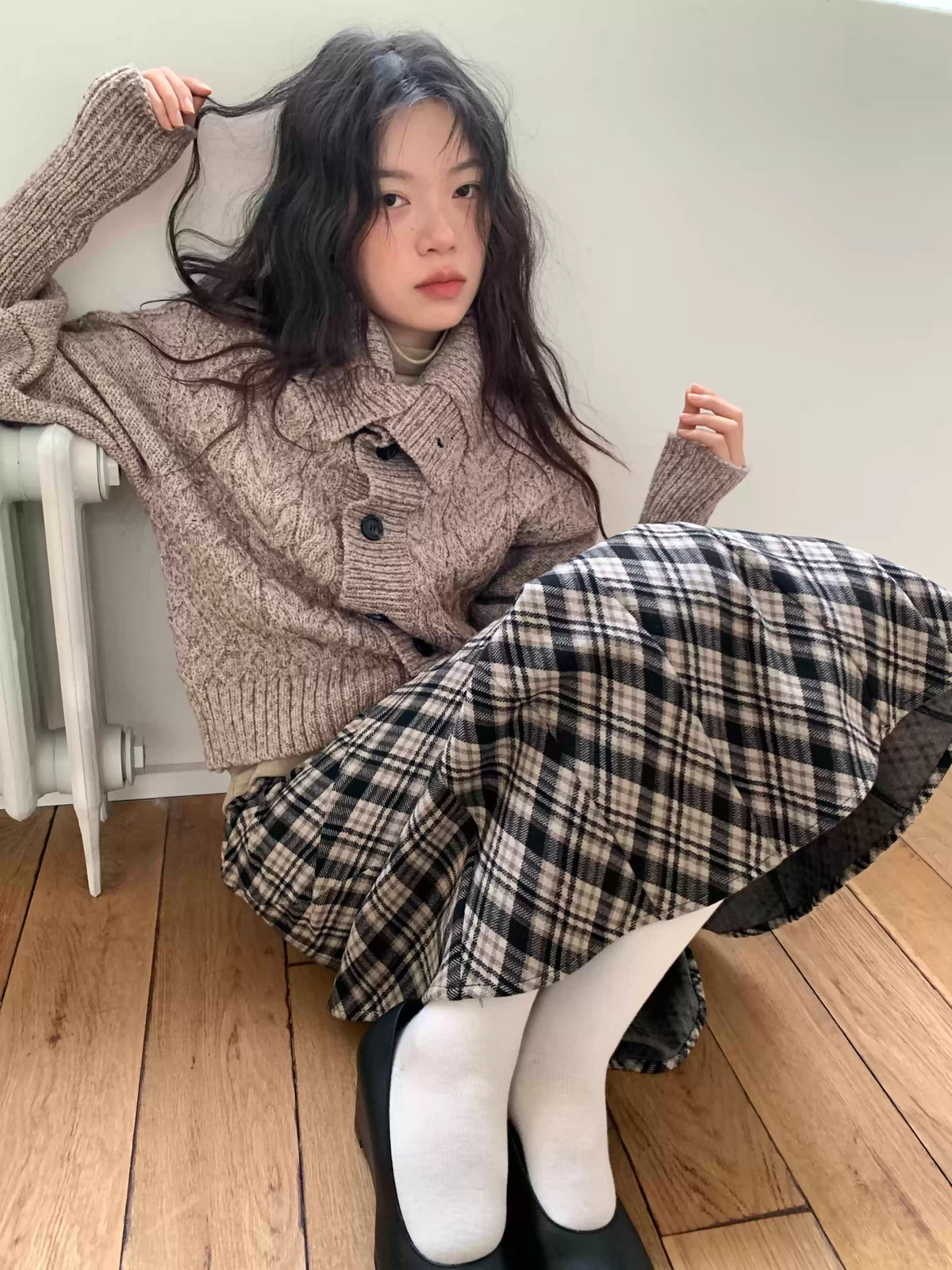 Black Speckled Knit Turtleneck Cardigan