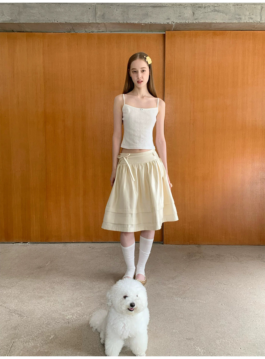 SOOMIE Ribbon Zip Midi Skirt