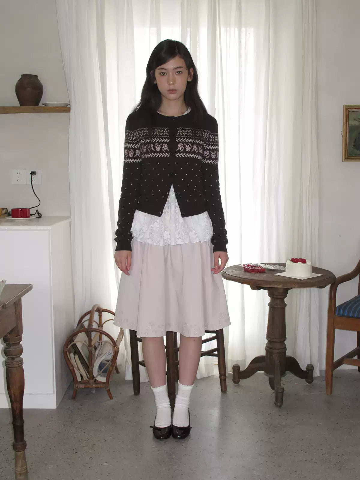 Pink and Coffee Rose Wool Blend Cardigan