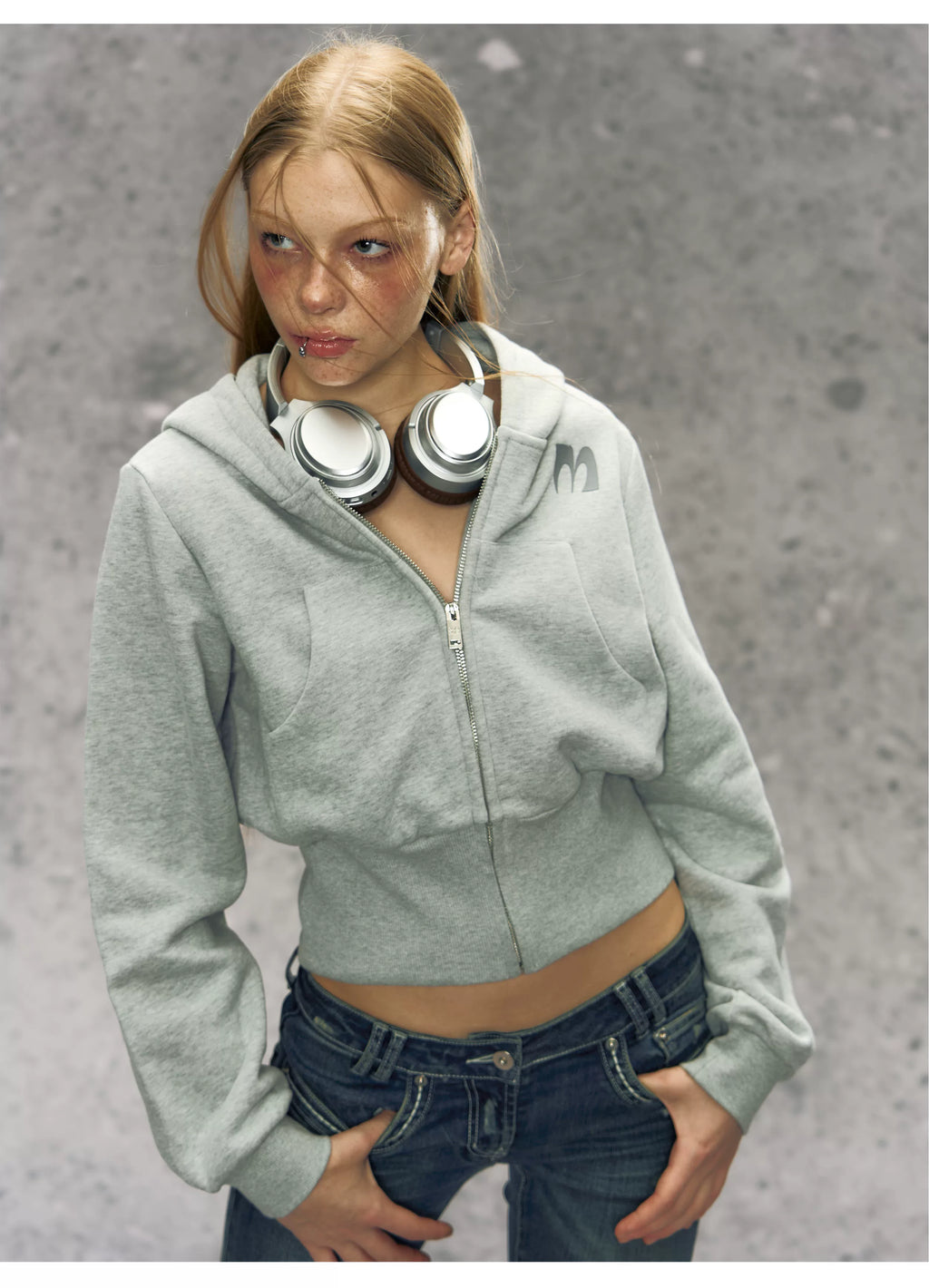 Two-Tone Cropped Zip-Up Hoodie