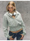 Two-Tone Cropped Zip-Up Hoodie