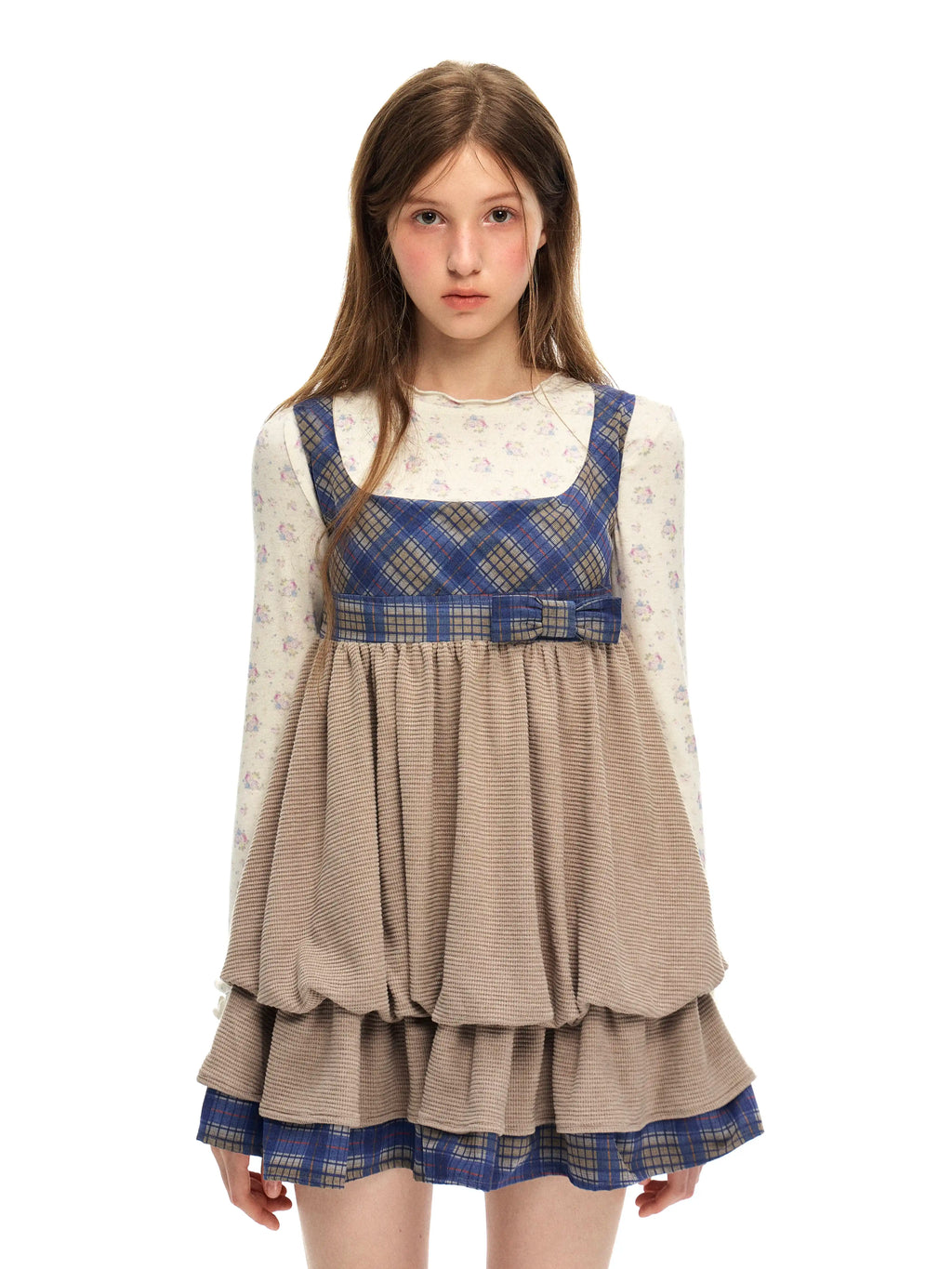 Plaid Layered Bubble Pinafore Dress