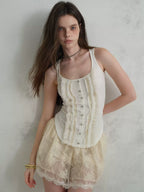 First Love Ruffle Lace Panel Fitted Camisole Top