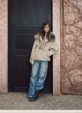 Double-Faced Wool Blend Coat with Oversized Fur Collar