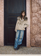 Double-Faced Wool Blend Coat with Oversized Fur Collar