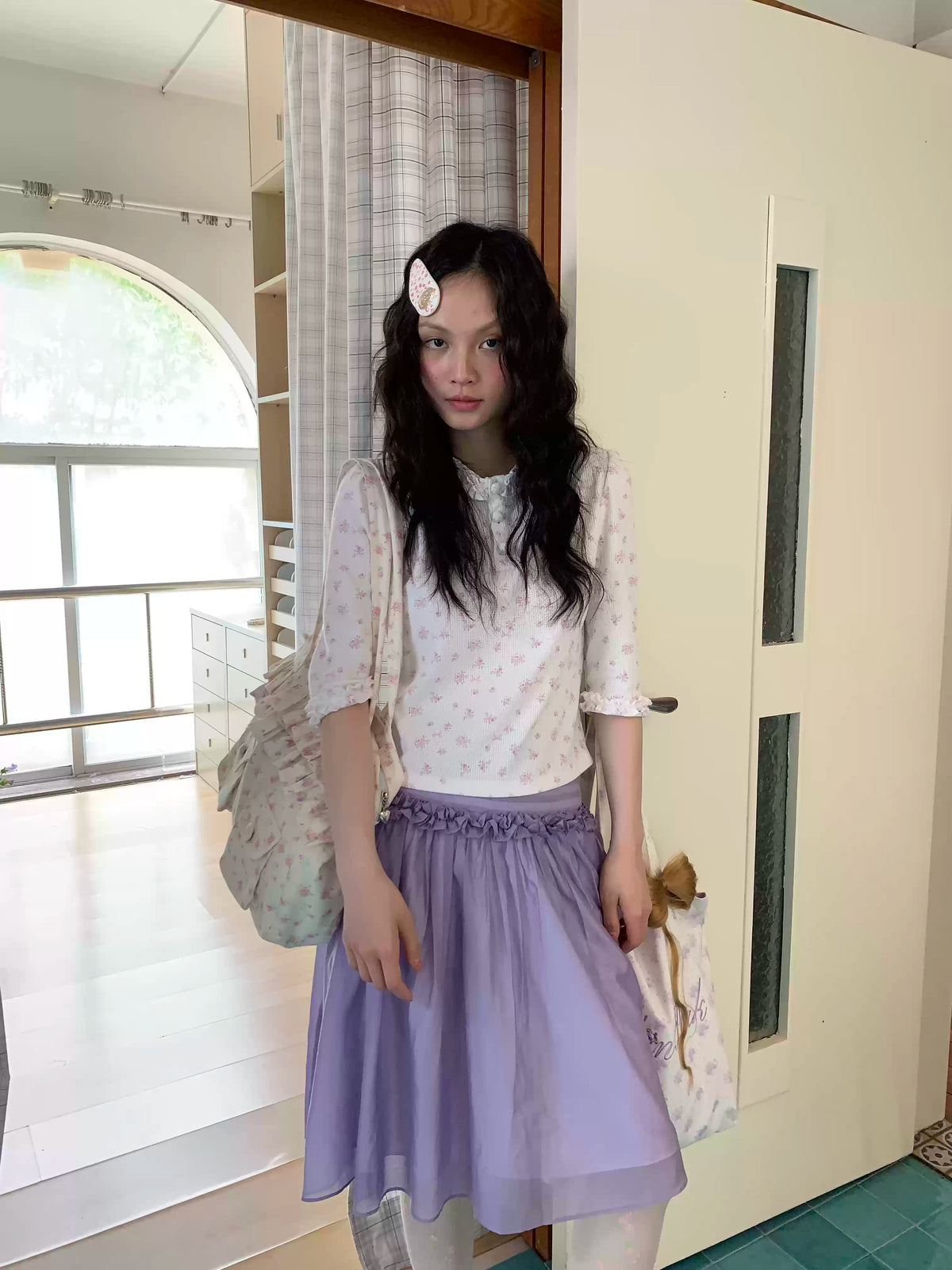 Purple Ruffle Pleated Skirt