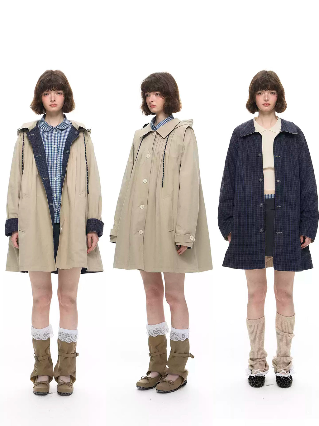 Reversible Trench Coat with Detachable Hood