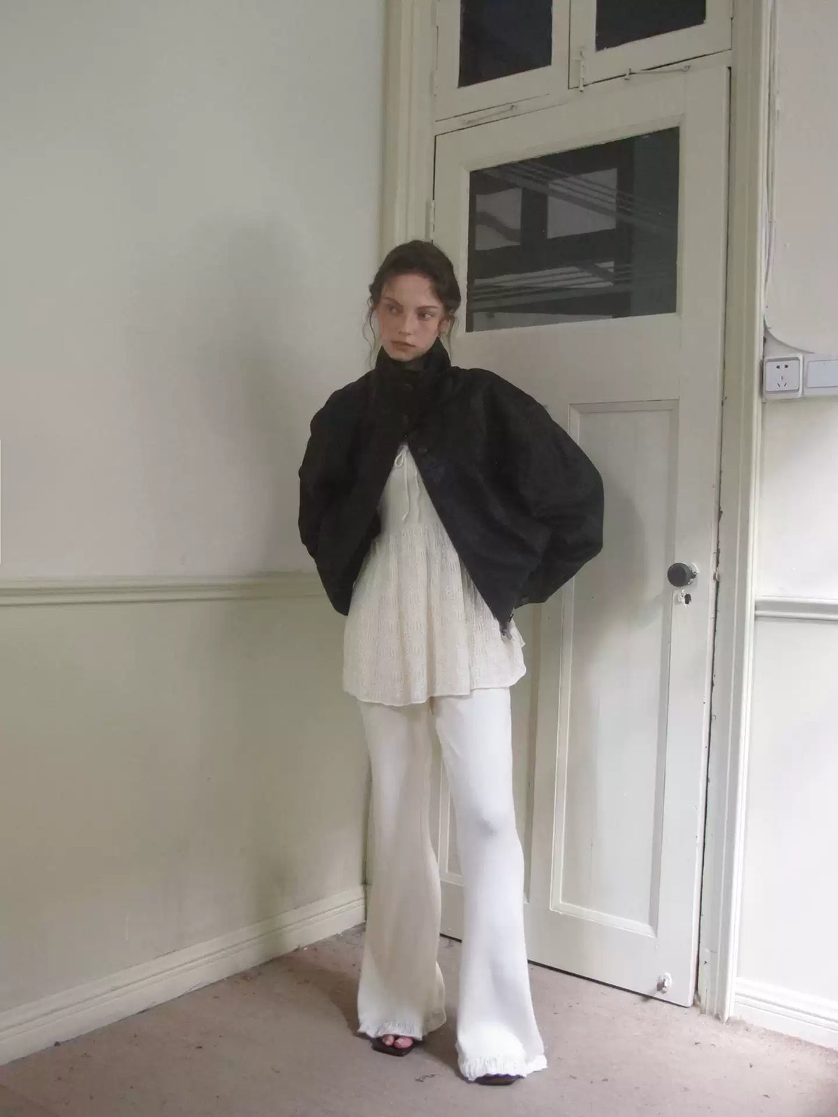 Misty Black Cropped Leather Zip Jacket