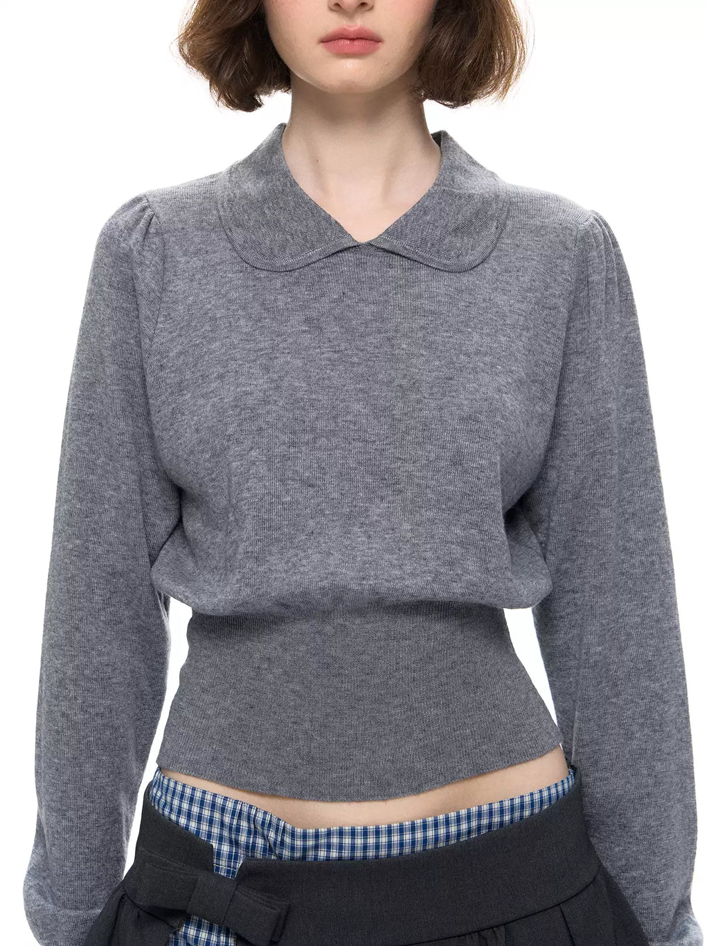 Peter Pan Collar Cropped Knit Top